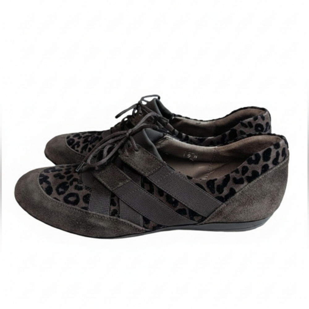 Sesto Meucci Italy Womens 9m Leopard Print Suede Lace Up Sneakers Oxford Flats